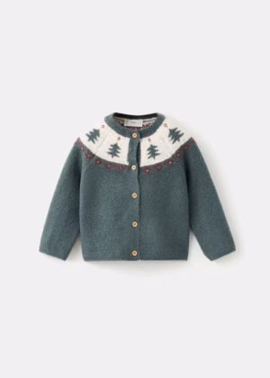 green festive knit baby cardigan