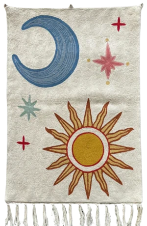 handmade celestial folk tapestry