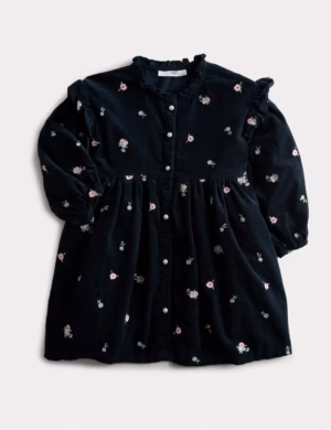 navy embroidered corduroy dress