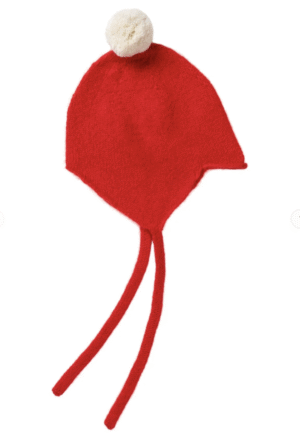 red knit baby bonnet