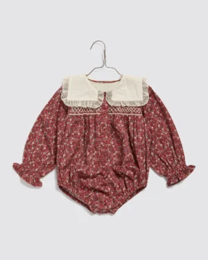 red floral lace collar romper