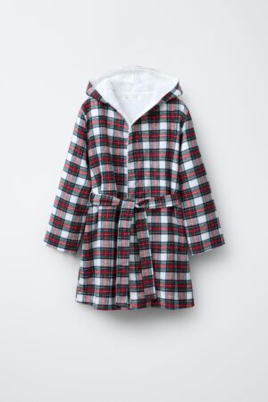 kids flannel check robe