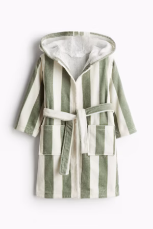 kids green striped dressing robe