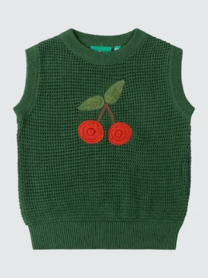 green cheery sleeveless knit
