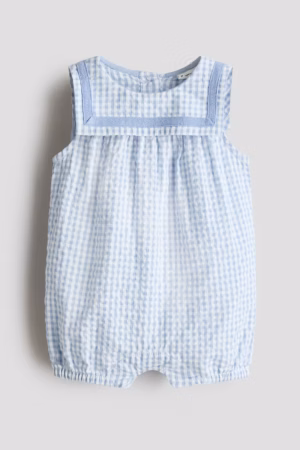blue seersucker collar romper