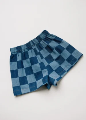 denim check shorts