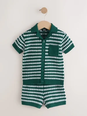 green textured short set
