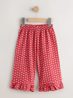 red floral wide leg frill trousers