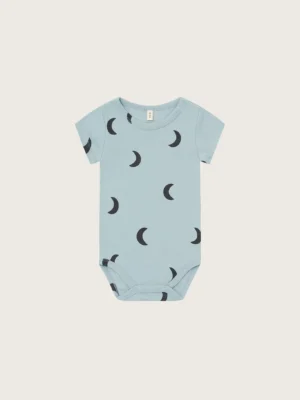 moon print baby blue bodysuit