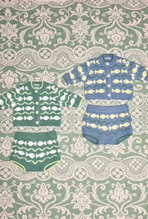 fish knit bloomers and baby cardigan