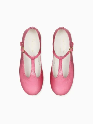 metallic pink girls t-bar shoes